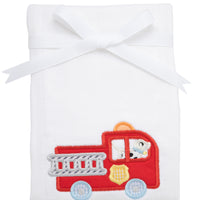 Cotton burp cloth for baby with firetruck and Dalmatian puppy applique, 3 Marthas