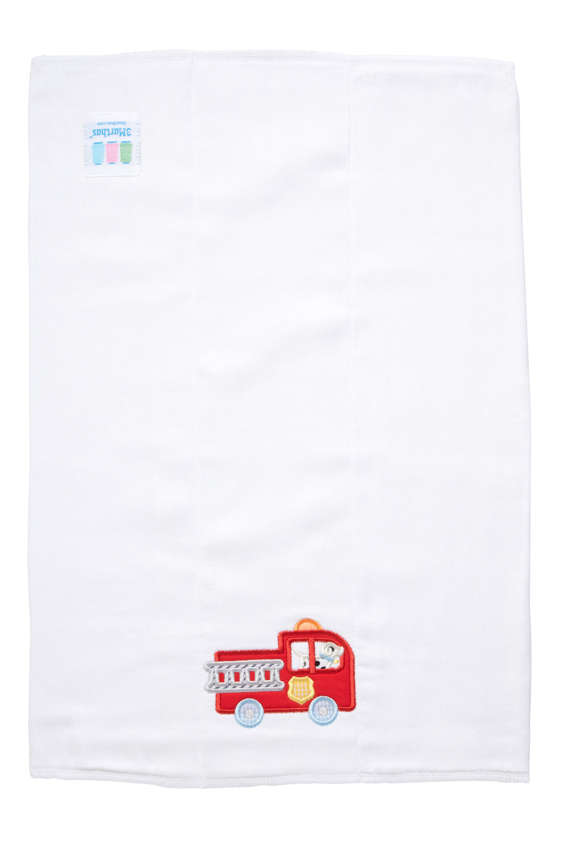 Cotton burp cloth for baby with firetruck and Dalmatian puppy applique, 3 Marthas