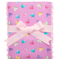 Cotton burp cloth for baby with multi heart print fabric and pink ric rac trim, 3 Marthas
