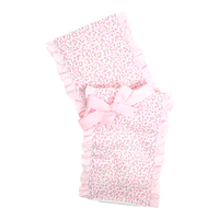 Cotton burp cloth for baby with pink floral print fabric and seersucker stripe ruffle trim, 3 Marthas
