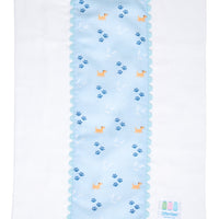 Cotton burp cloth for baby with blue puppy, paw print, and dog bones print fabric and blue ric rac trim, 3 Marthas