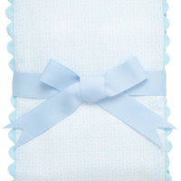 Cotton burp cloth for baby with blue dot print fabric and blue ric rac trim, 3 Marthas