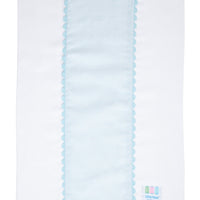 Cotton burp cloth for baby with blue dot print fabric and blue ric rac trim, 3 Marthas