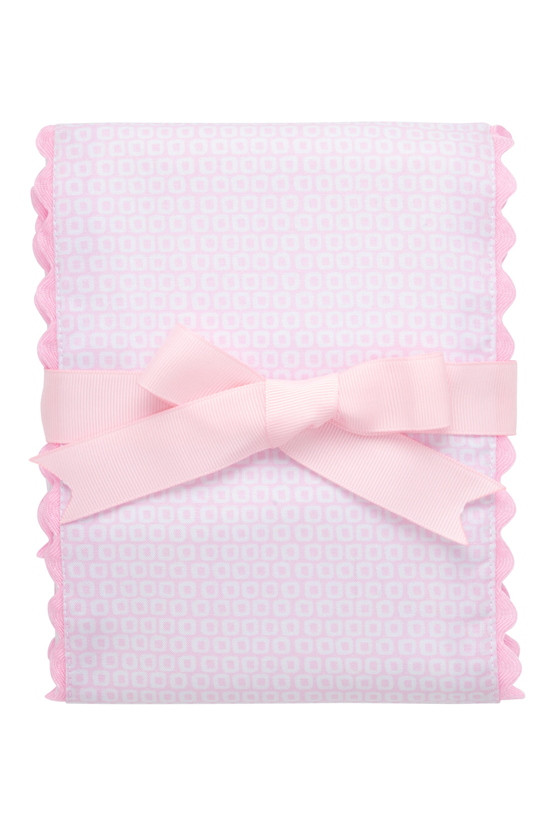 Cotton burp cloth for baby with pink dot print fabric and pink ric rac trim, 3 Marthas