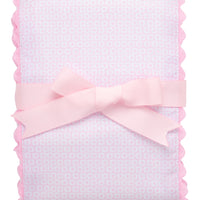 Cotton burp cloth for baby with pink dot print fabric and pink ric rac trim, 3 Marthas