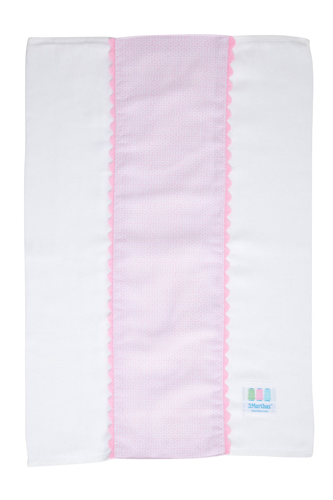 Cotton burp cloth for baby with pink dot print fabric and pink ric rac trim, 3 Marthas
