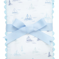 3 Marthas baby boy accessory, cotton burp cloth with sailboat print and blue ric rac