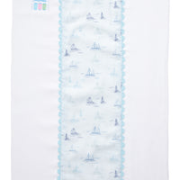 3 Marthas baby boy accessory, cotton burp cloth with sailboat print and blue ric rac
