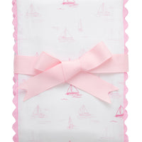 3 Marthas baby girl accessory, cotton burp cloth with sailboat print and pink ric rac