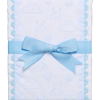 Cotton burp cloth for baby with blue teddy bear toile print fabric and blue ric rac trim, 3 Marthas