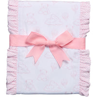 Cotton burp cloth for baby with pink teddy bear toile print fabric and ruffle trim, 3 Marthas