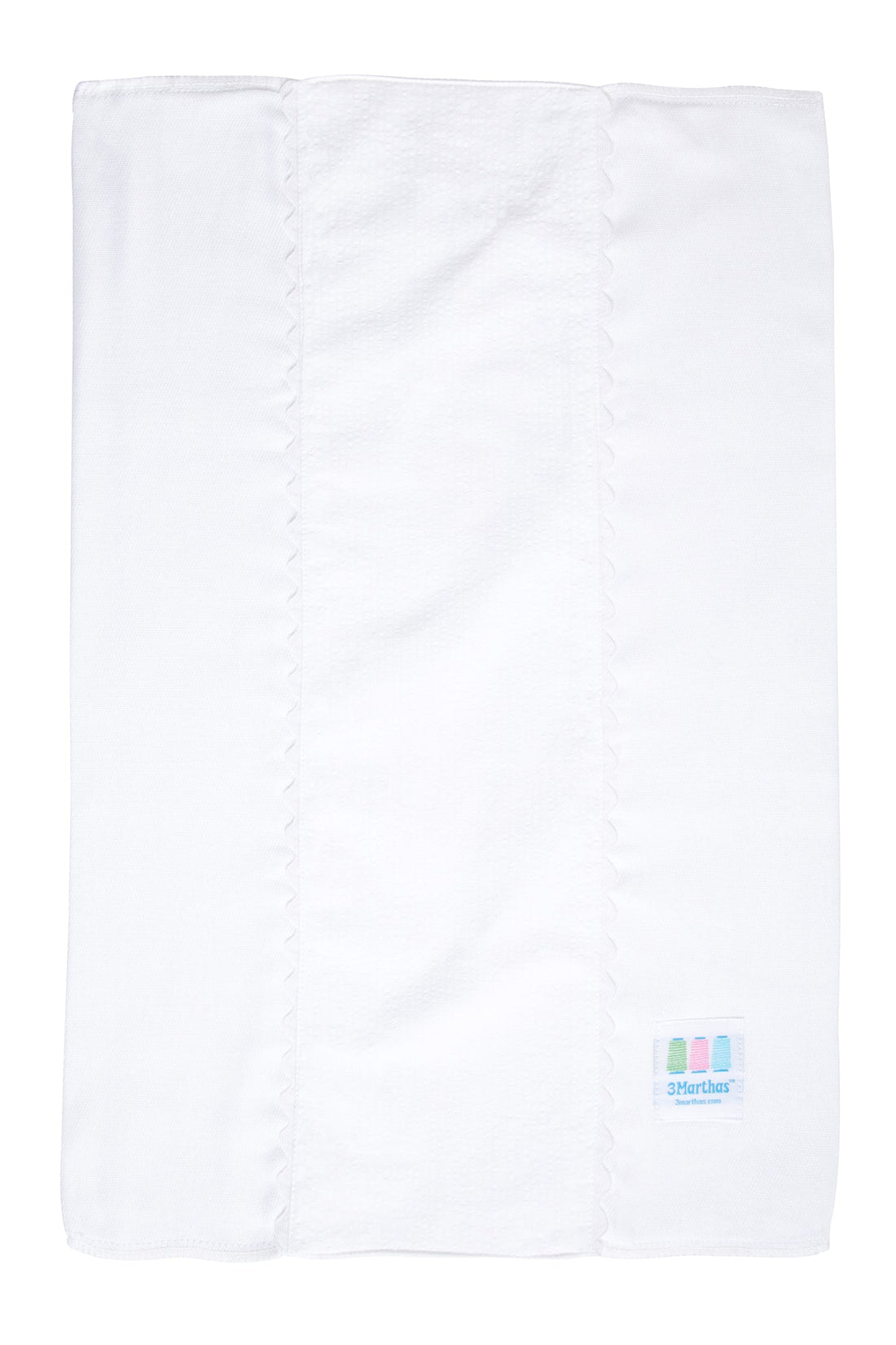 Cotton burp cloth for baby with white seersucker stripe fabric and white ric rac trim, 3 Marthas