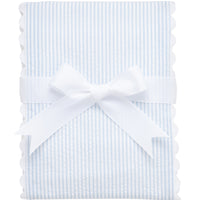 Cotton burp cloth for baby with blue seersucker stripe fabric and white ric rac trim, 3 Marthas