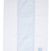 Cotton burp cloth for baby with blue seersucker stripe fabric and white ric rac trim, 3 Marthas
