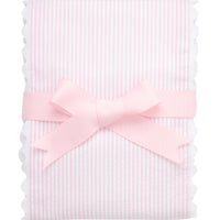 Cotton burp cloth for baby with pink seersucker stripe fabric and white ric rac trim, 3 Marthas