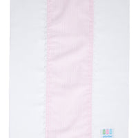 Cotton burp cloth for baby with pink seersucker stripe fabric and white ric rac trim, 3 Marthas