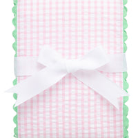Cotton burp cloth for baby with pink gingham check print fabric and green ric rac trim, 3 Marthas