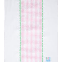 Cotton burp cloth for baby with pink gingham check print fabric and green ric rac trim, 3 Marthas