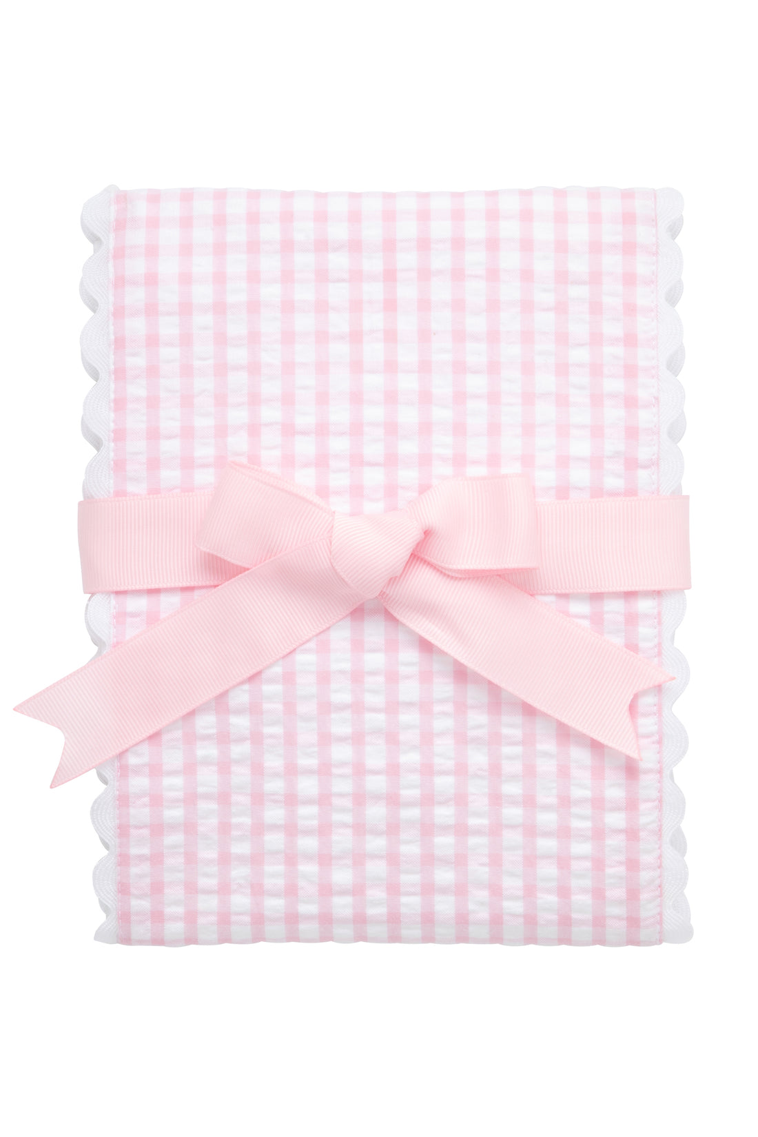 Cotton burp cloth for baby with pink gingham check print fabric and white ric rac trim, 3 Marthas