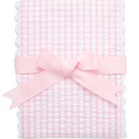 Cotton burp cloth for baby with pink gingham check print fabric and white ric rac trim, 3 Marthas