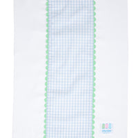 Cotton burp cloth for baby with blue gingham check print fabric and green ric rac trim, 3 Marthas