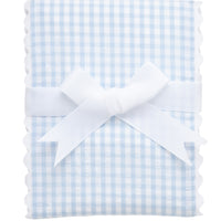 Cotton burp cloth for baby with blue gingham check print fabric and white ric rac trim, 3 Marthas
