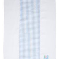 Cotton burp cloth for baby with blue gingham check print fabric and white ric rac trim, 3 Marthas