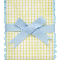 Cotton burp cloth for baby with green gingham check print fabric and blue ric rac trim, 3 Marthas