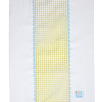 Cotton burp cloth for baby with green gingham check print fabric and blue ric rac trim, 3 Marthas