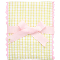 Cotton burp cloth for baby with green gingham check print fabric and pink ric rac trim, 3 Marthas