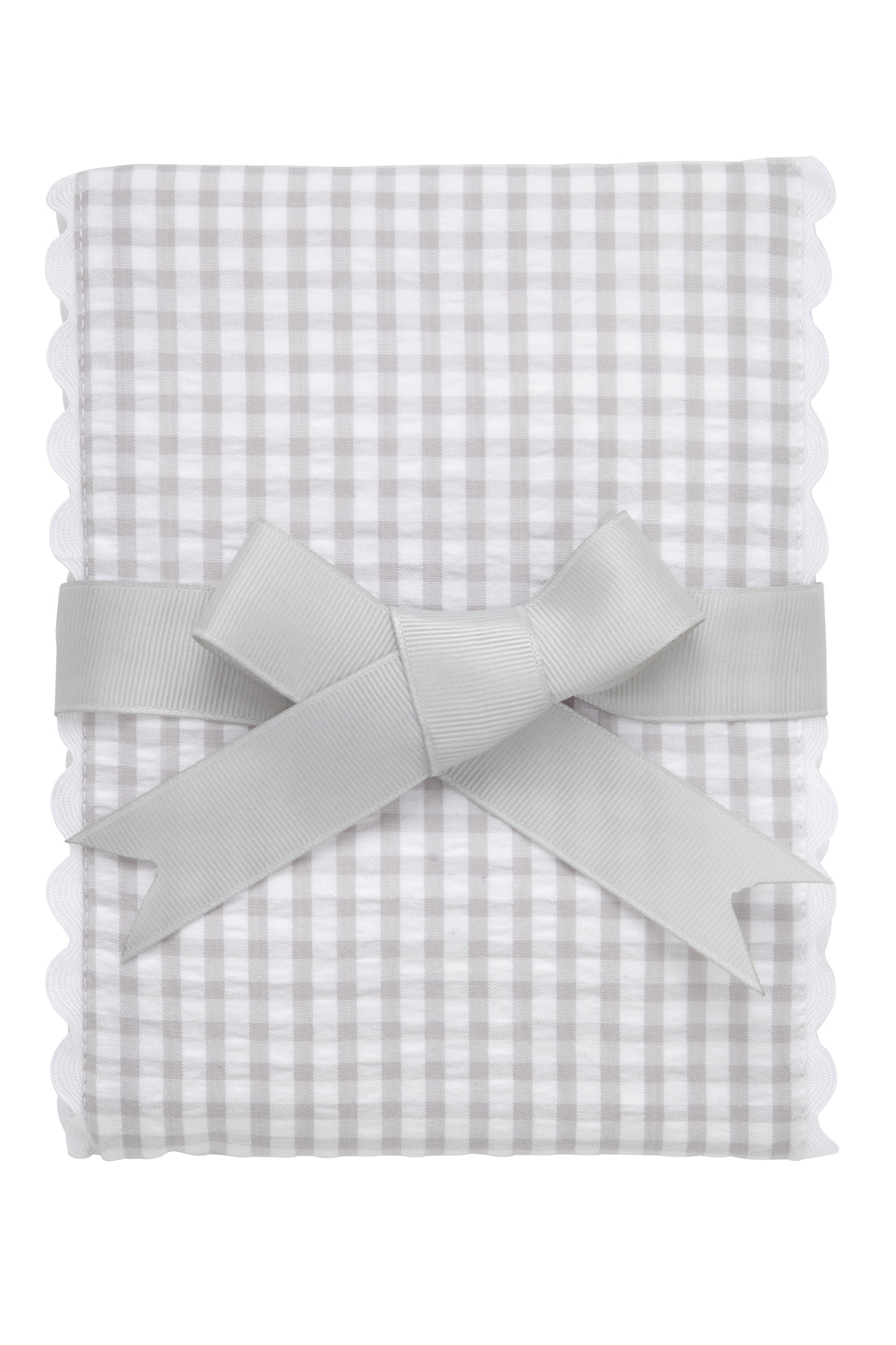 Cotton burp cloth for baby with gray gingham check print fabric and white ric rac trim, 3 Marthas