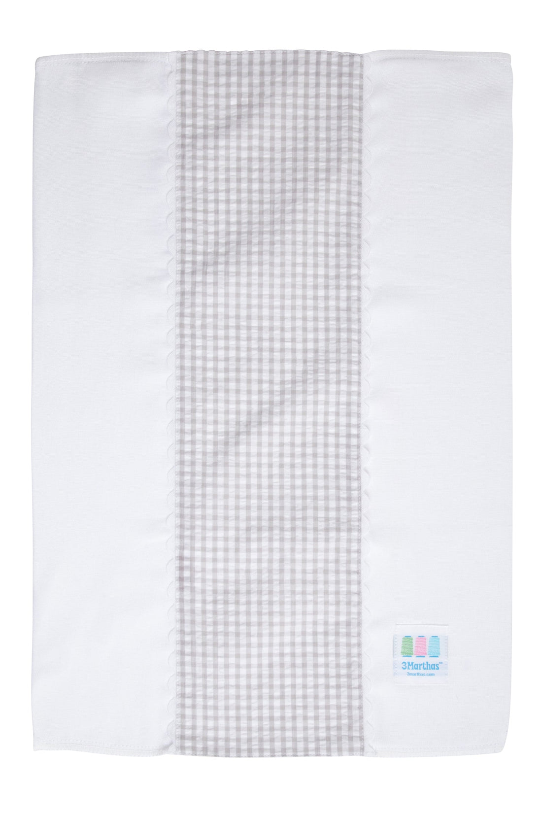 Cotton burp cloth for baby with gray gingham check print fabric and white ric rac trim, 3 Marthas
