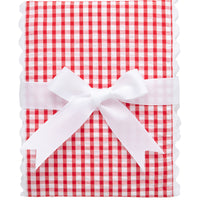 Cotton burp cloth for baby with red gingham check print fabric and white ric rac trim, 3 Marthas