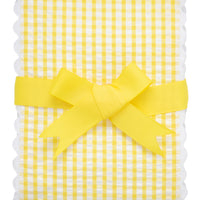 Cotton burp cloth for baby with yellow gingham check print fabric and white ric rac trim, 3 Marthas