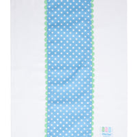 Cotton burp cloth for baby with blue dot print fabric and green ric rac trim, 3 Marthas
