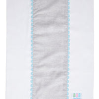 Cotton burp cloth for baby with gray dot print fabric and blue ric rac trim, 3 Marthas