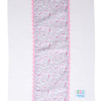 Cotton burp cloth for baby with pink and gray floral print fabric and pink ric rac trim, 3 Marthas