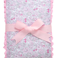 Cotton burp cloth for baby with pink and gray floral print fabric and pink ric rac trim, 3 Marthas