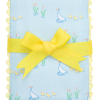 Cotton burp cloth for baby with blue duck print fabric and yellow ric rac trim, 3 Marthas