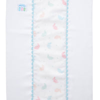 Cotton burp cloth for baby with multi pastel bunny print fabric and blue ric rac trim, 3 Marthas