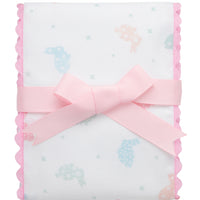 Cotton burp cloth for baby with multi pastel bunny print fabric and pink ric rac trim, 3 Marthas