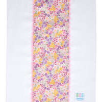 Cotton burp cloth for baby with pink and purple floral print fabric and pink ric rac trim, 3 Marthas