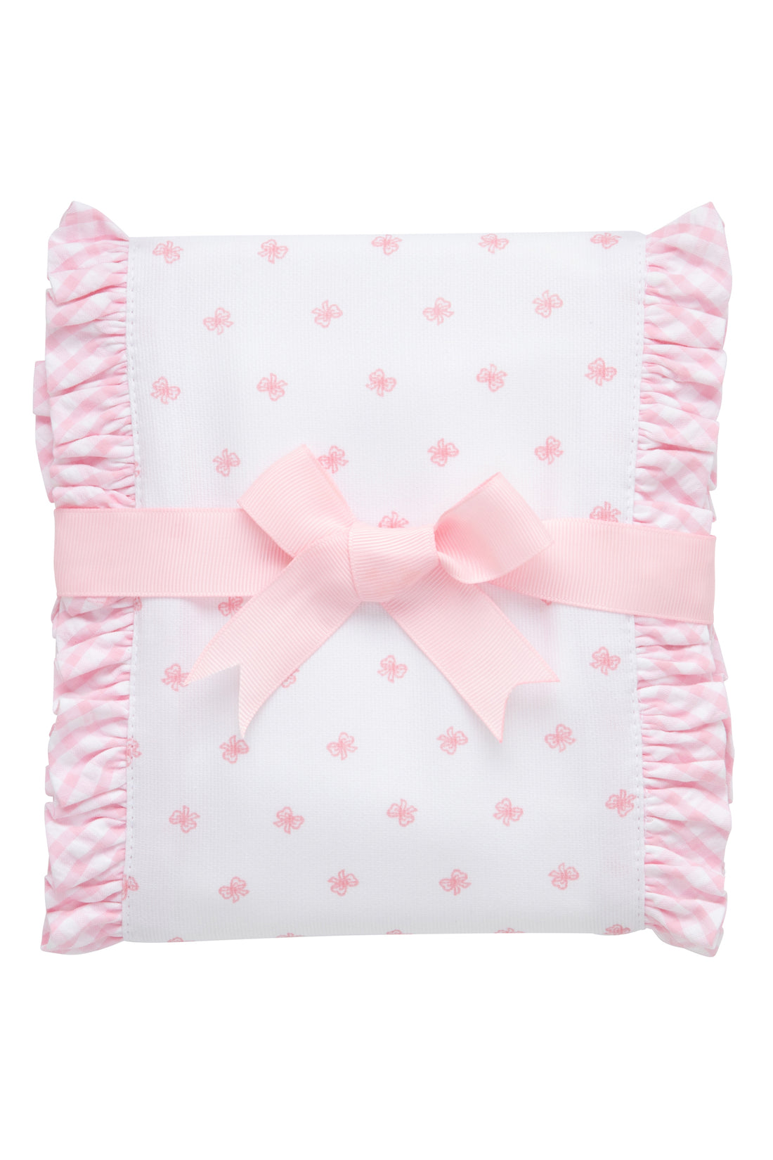 Cotton burp cloth for baby with pink bow print fabric and pink gingham check trim, 3 Marthas