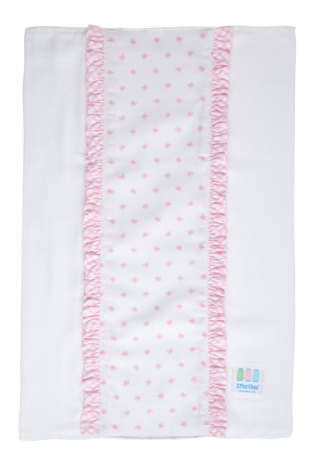 Cotton burp cloth for baby with pink bow print fabric and pink gingham check trim, 3 Marthas