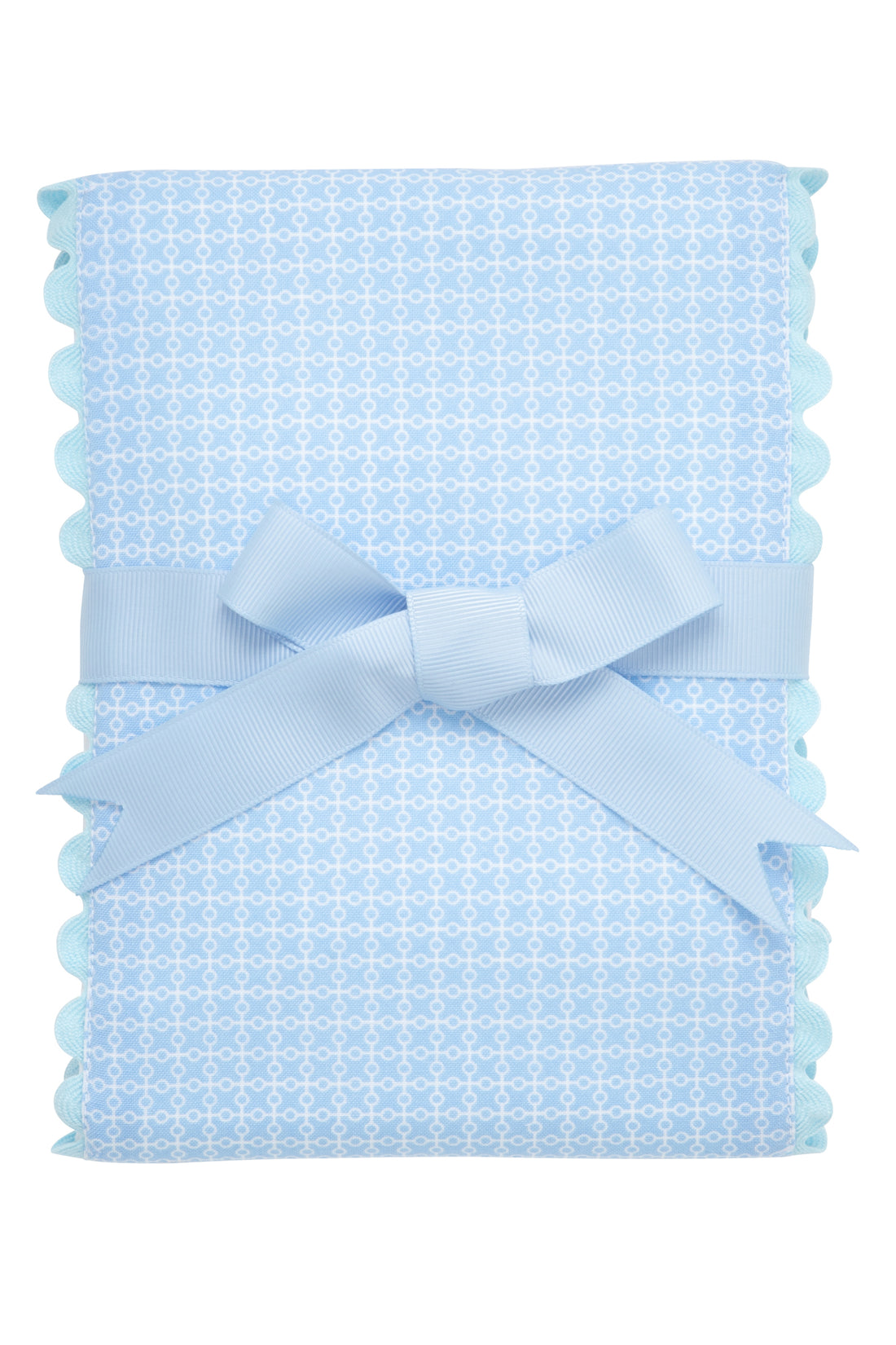 Cotton burp cloth for baby with blue grid dot print fabric and ric rac trim, 3 Marthas
