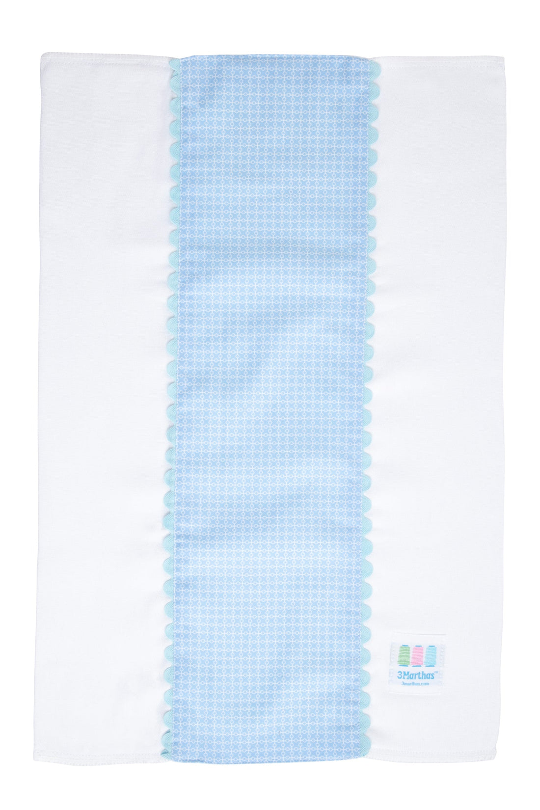 Cotton burp cloth for baby with blue grid dot print fabric and ric rac trim, 3 Marthas