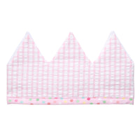 Cotton birthday crown with pink gingham check fabric front, 3 Marthas