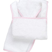 Cotton terry bath apron with pink gingham check trim, 3 Marthas