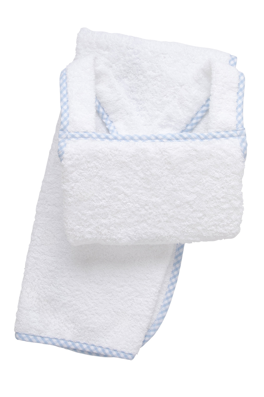 Cotton terry bath apron with blue gingham check trim, 3 Marthas