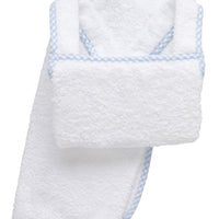 Cotton terry bath apron with blue gingham check trim, 3 Marthas